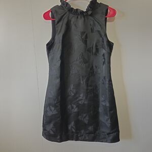 Draper James Bow Jacquard Dress XS Black Sleeveless Ruffle Neck Shift Mini